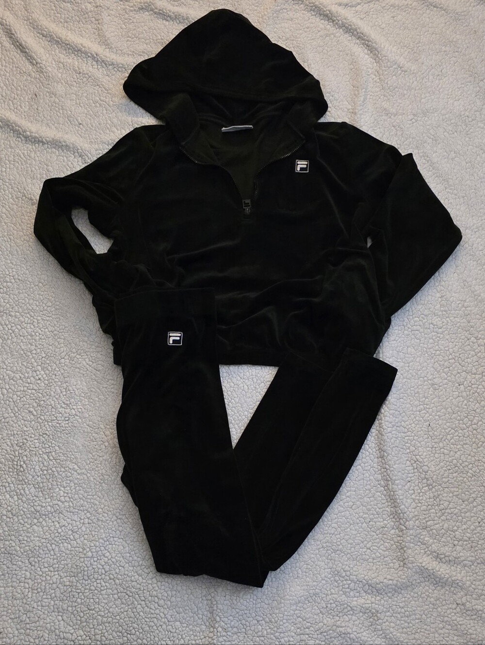 FILA Black Velour Half-Zip Hoodie & Slim Joggers Set